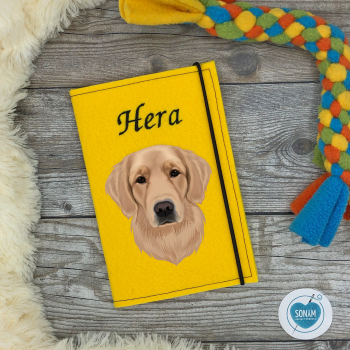 Preview: Designbeispiel der Impfpasshülle gelb für den Golden Retriever